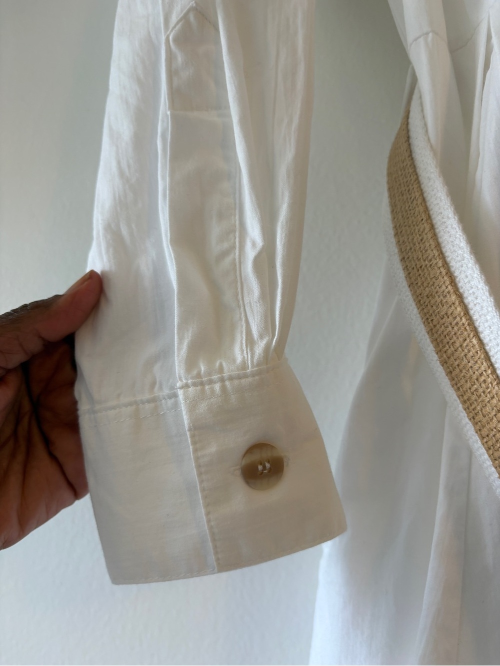 Vintage Town & Country White Cotton Shirt Dress With Shoulder Pads, Belt Size 14 - Picture 8 of 14